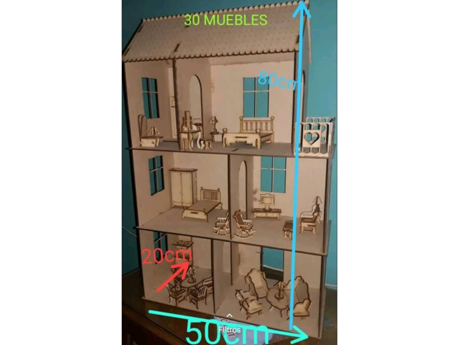 🏡 Casita de Madera MDF 3 Pisos + 30 Muebles