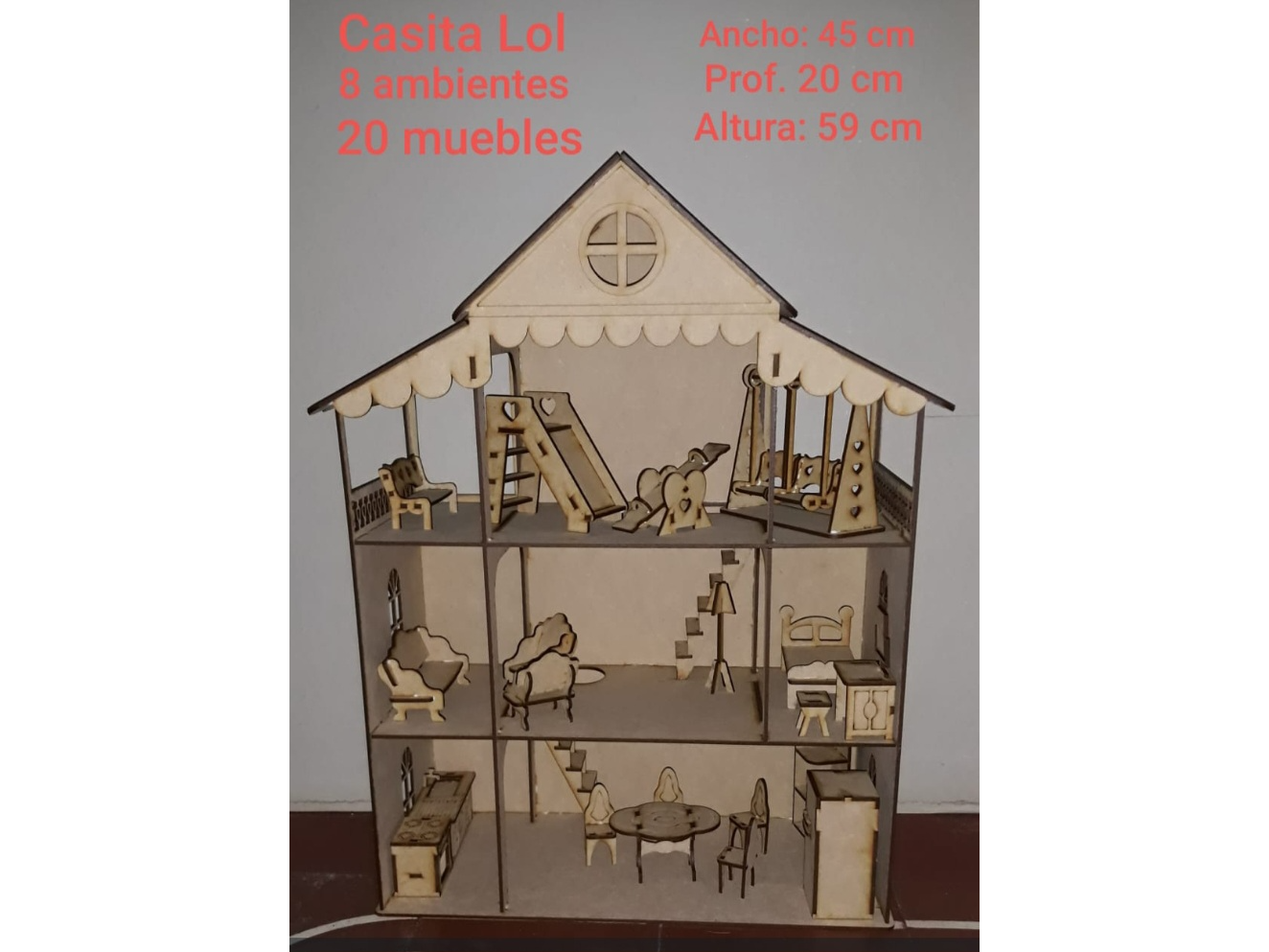 🏕 Casita de madera MDF 8 ambiente LOL
