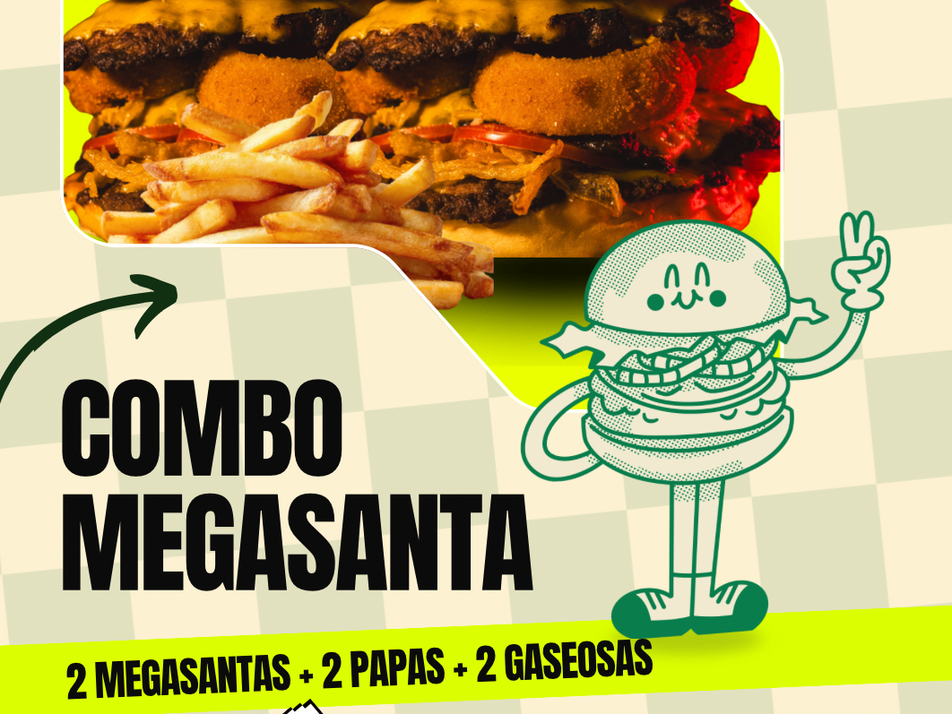 2 MEGASANTAS + 2 PAPAS  REG + 2 GASEOSAS REG