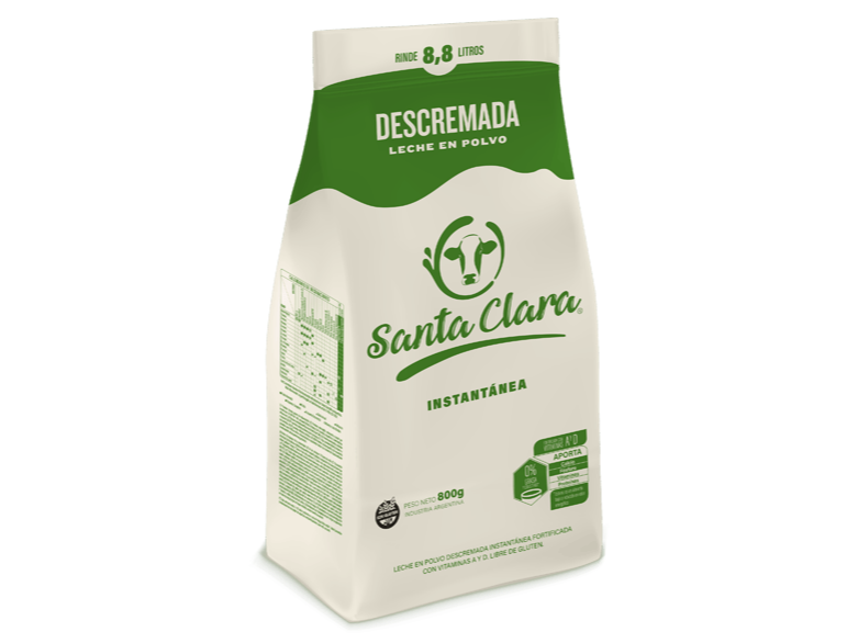 Leche en Polvo SANTA CLARA Descremada 800gr Paquete
