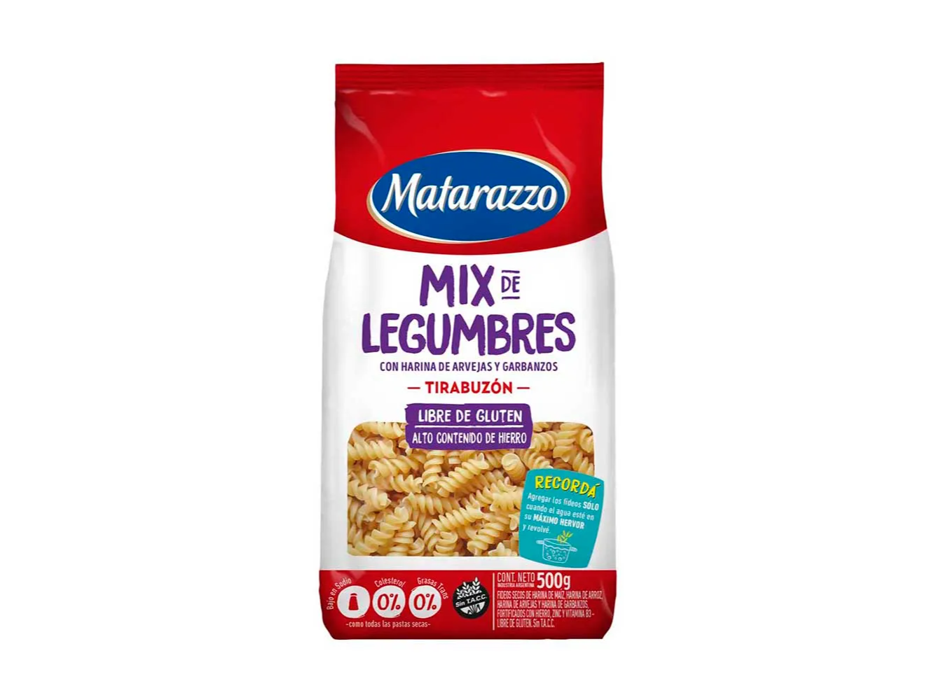 Fideo MATARAZZO 500gr Tirabuzon Mix Legumbres Libre de Gluten
