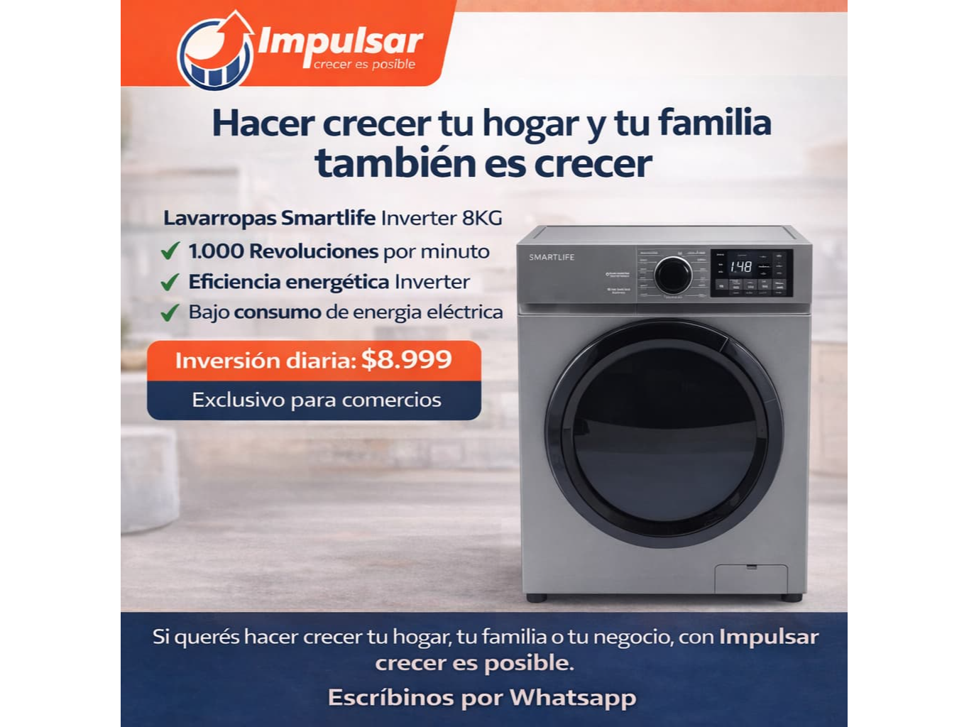 LAVARROPAS INVERTER SMARTLIFE DE 8KG + 1000RPM