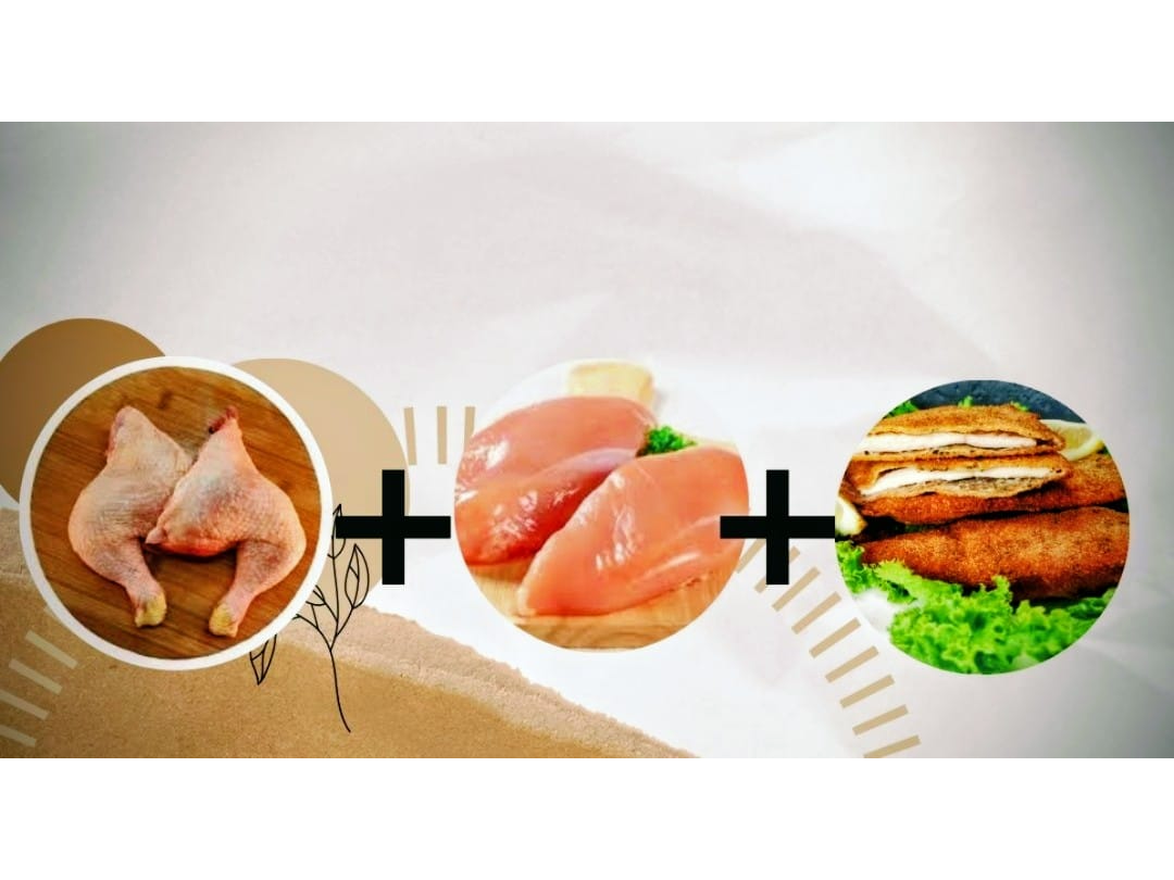 3kg Pata Muslo+ 3kg de Suprema +1kg de Milanesa P.