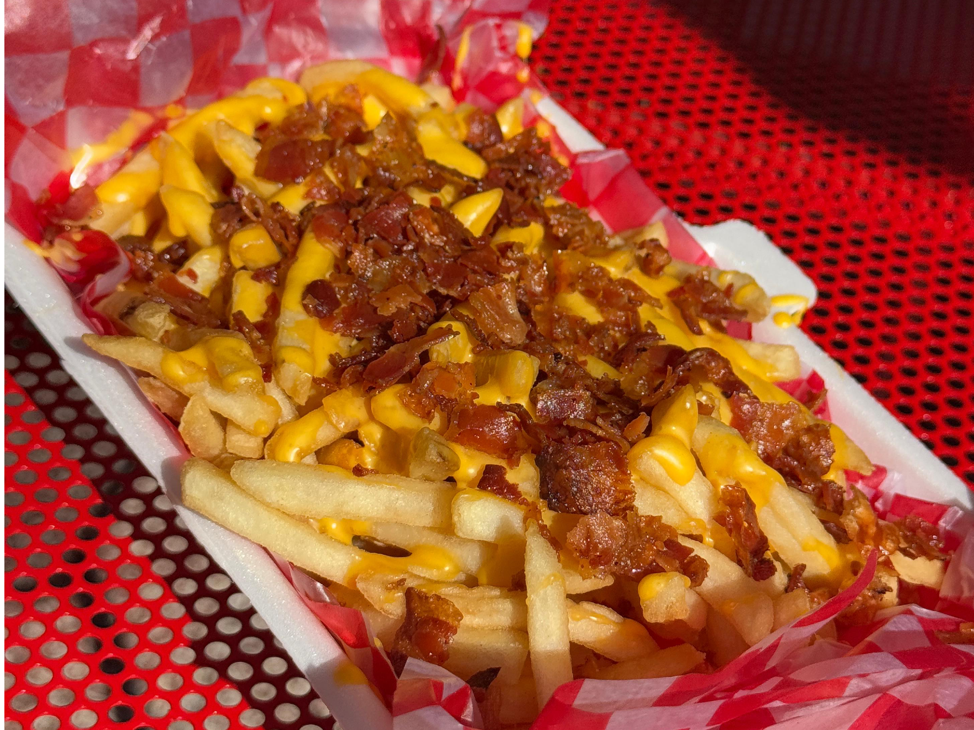 Papas con cheddar y bacon , porción grande