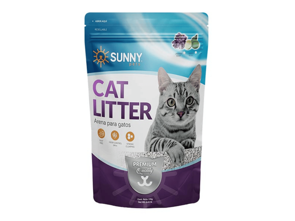 ARENA PARA GATOS ABSORVENTE SUNNY CON AROMA LAVANDA LIMON 3 KG