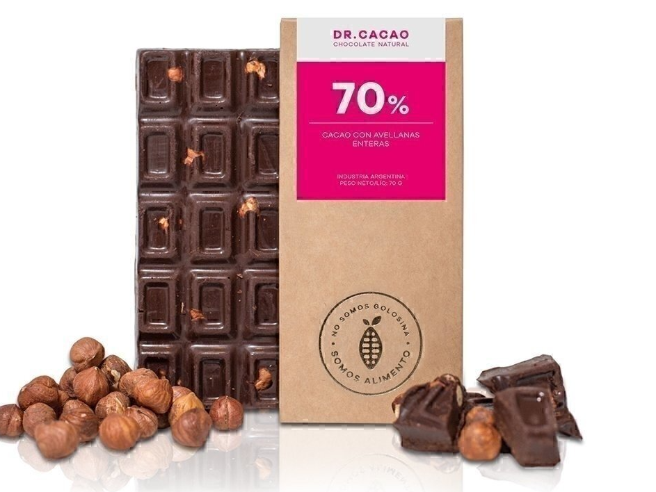 DR CACAO CHOCOLATE AL 70 % CON AVELLANAS x 70 GRS