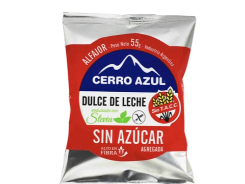 ALFAJOR DULCE DE LECHE CERRO AZUL CON STEVIA SIN TACC x 55 GRS