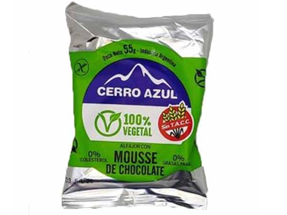 ALFAJOR VEGANO CERRO AZUL MOUSSE CHOCOLATE SIN TACC x 55 GRS