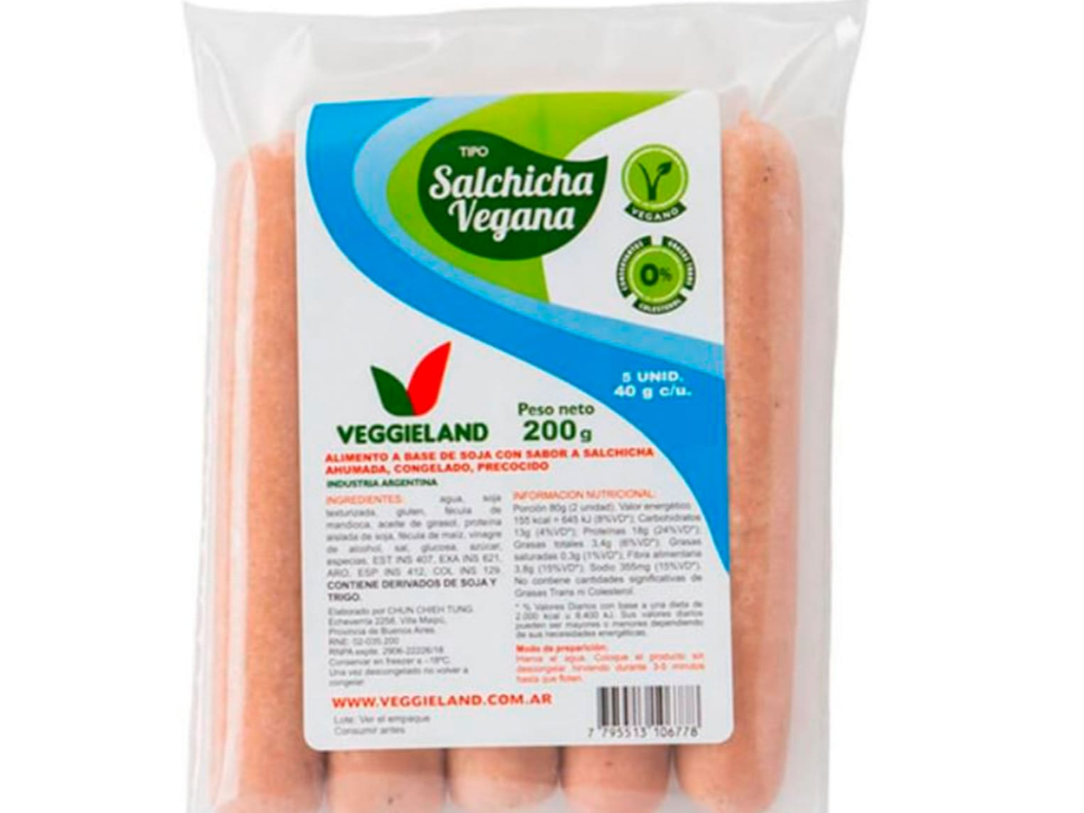 SALCHICHA VEGANA x 5 UN VEGGIELAND