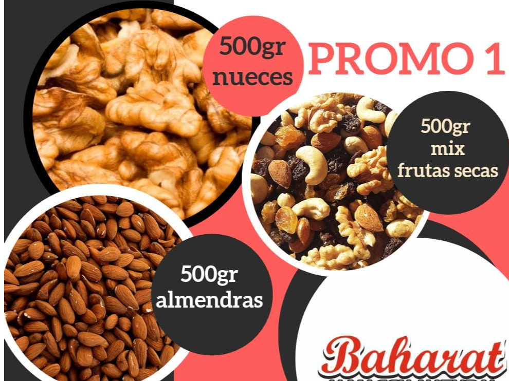 PROMO N° 1 500 GRS NUECES + 500 GRS ALMENDRAS + 500 GRS MIX FRUTA SECA