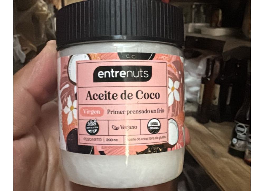 ACEITE DE COCO x 200 CC VIRGEN ENTRE NUTS SIN TACC ORGANICO