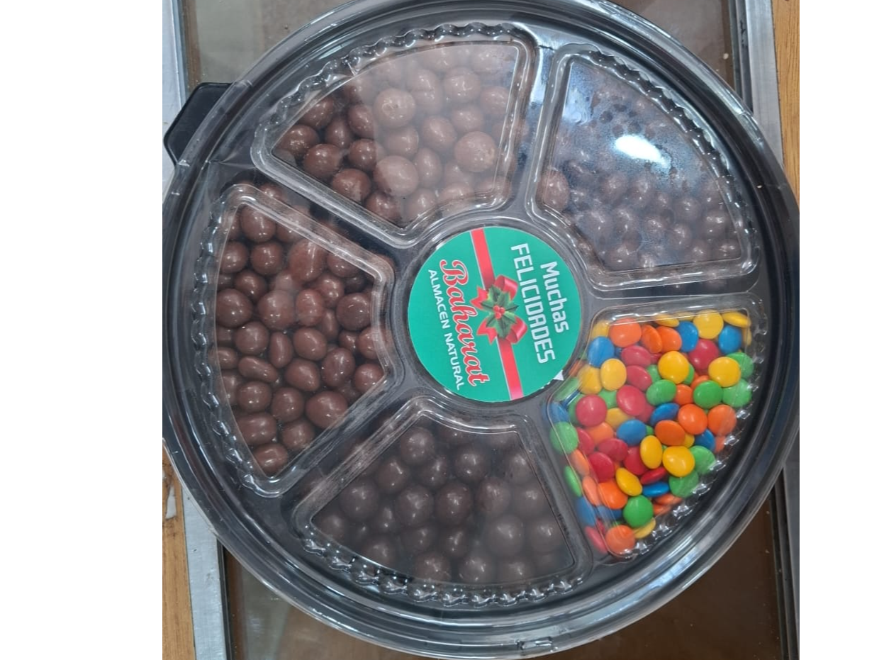 BANDEJA DE CONFIRTURAS X 650 GRS ( MANI,PASAS,ALMENDRAS,LENTEJAS,NARANJAS CON CHOCOLATE  )