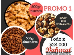 PROMO 1 ( 500 almendras+ 500 nueces + 500 mix de frutas secas )