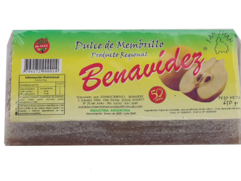 DULCE DE MEMBRILLO BENAVIDEZ x 650 GRS