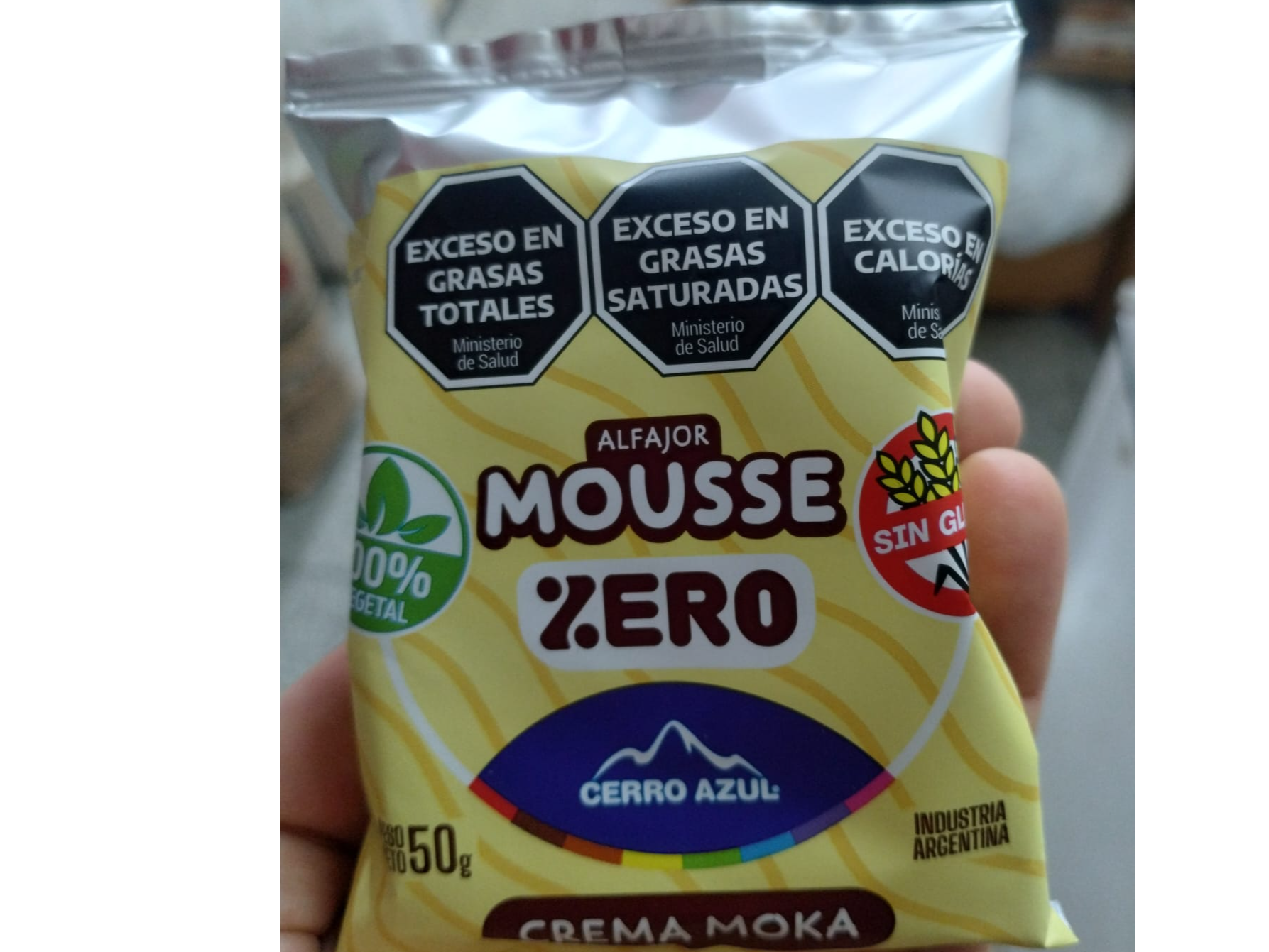 ALFAJOR VEGANO CERRO AZUL MOUSSE SIN TACC SIN AZUCAR AGREGADA SABOR MOKA