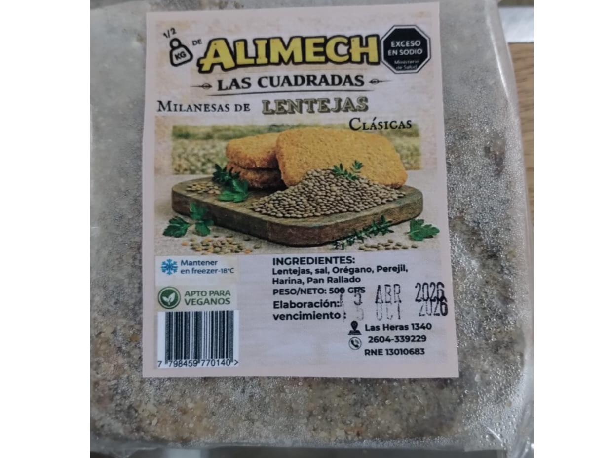 MILANESAS DE LENTEJA CLASICAS x 500 GRS ALIMECH