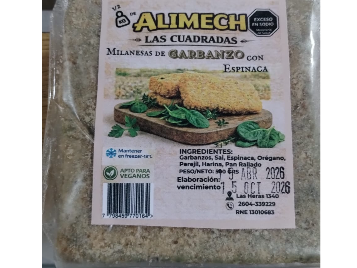 MILANESAS DE GARBANZOS CON ESPINACA x 500 GRS ALIMECH