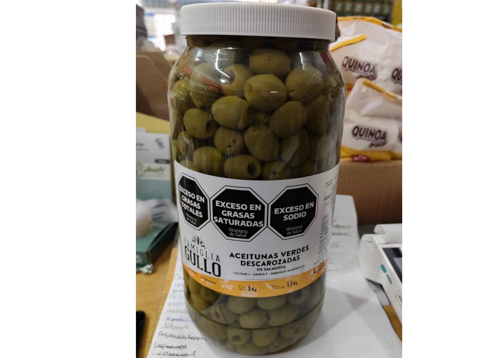 ACEITUNAS VERDES DESCAROZADAS x 1.8 KG  FAMILIA GULLO