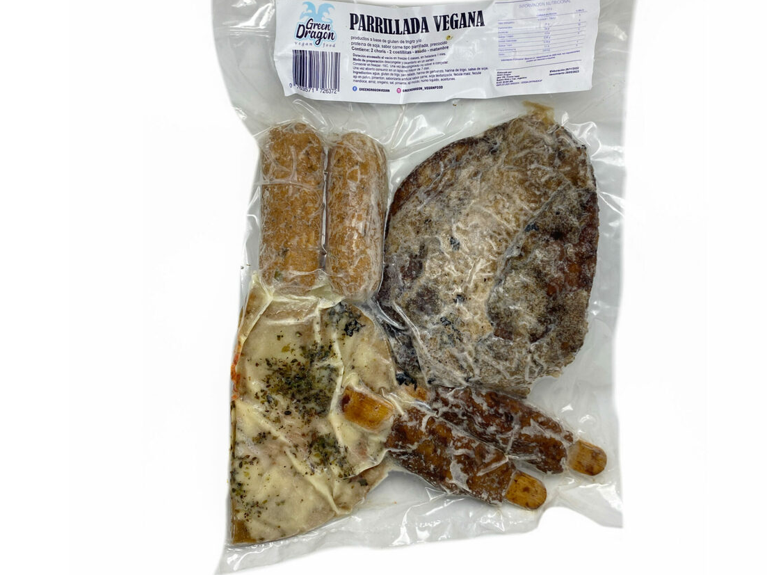 PARRILLADA VEGANA( 2 CHORIS, 2 COSTILLAS , ASADO Y MATAMBRE ) GREEN DRAGON