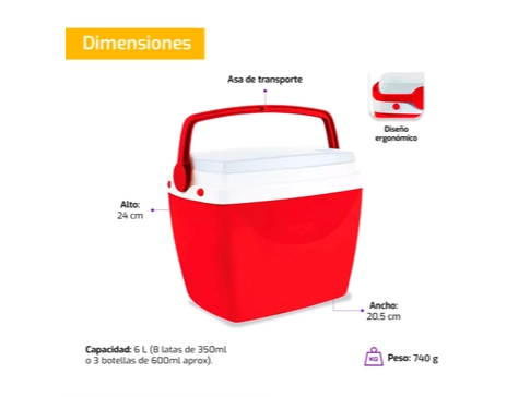 Lunchera Rígida Conservadora 6 Lts Roja