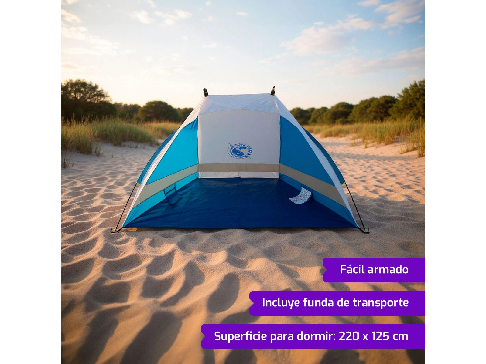 Carpa Playera 2 Personas Camping Y Aire Libre Azul Con Funda