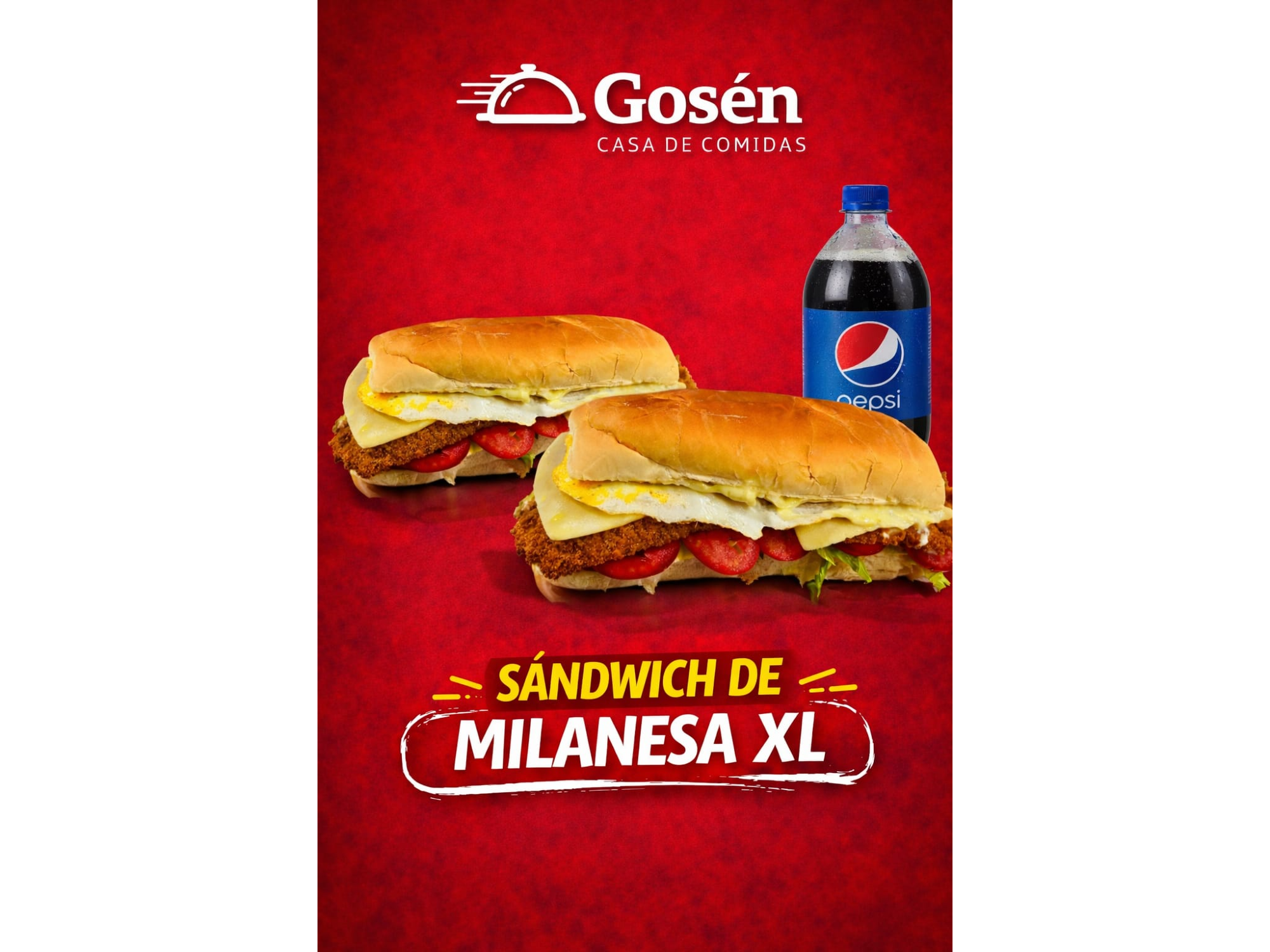 PROMO 2 Sanguches De Milanesa XL  Completo + 2 Papas fritas + 1 GASEOSA DE REGALO ! (PEPSI O 7UP 2LTS)