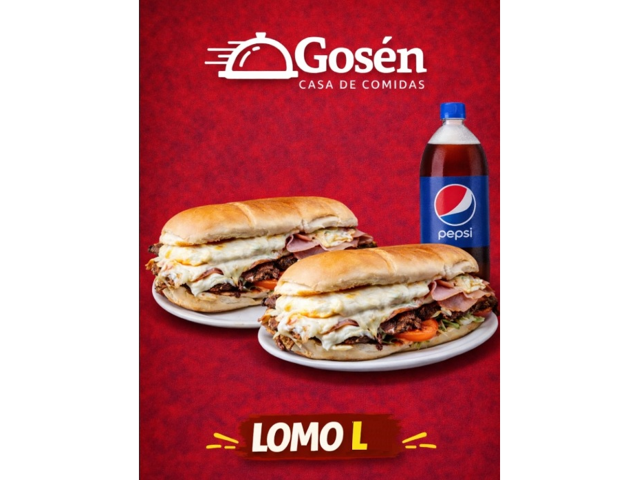 2 Lomito Completos L  +Papas fritas + 1 GASEOSA DE REGALO ! (PEPSI O 7UP 2LTS) (Copia)