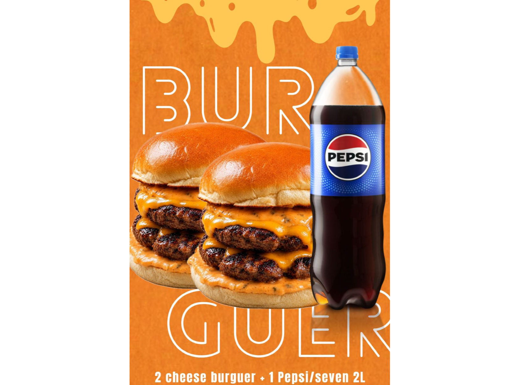 PROMO 2 CHESSE BURGUER + 1 GASEOSA 2LT o 2 LATAS PEPSI