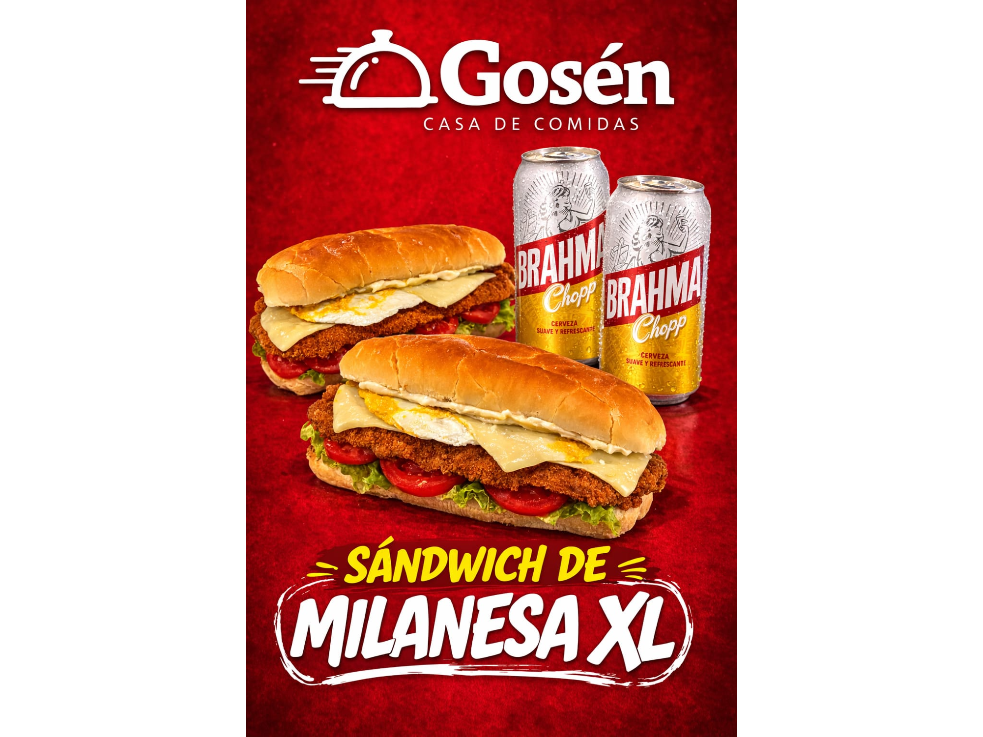 PROMO 2 Sanguches De Milanesa Completos XL + 2 Papas fritas + 2 LATAS BRAHAMA REGALO ! (Copia)