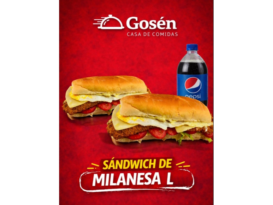 2 Sanguches de milanesa L  +Papas fritas + 1 GASEOSA DE REGALO ! (PEPSI O 7UP 2LTS)