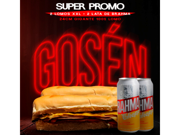 2 Lomito Completo + Papas fritas + 2 LATAS BRAHAMA REGALO !