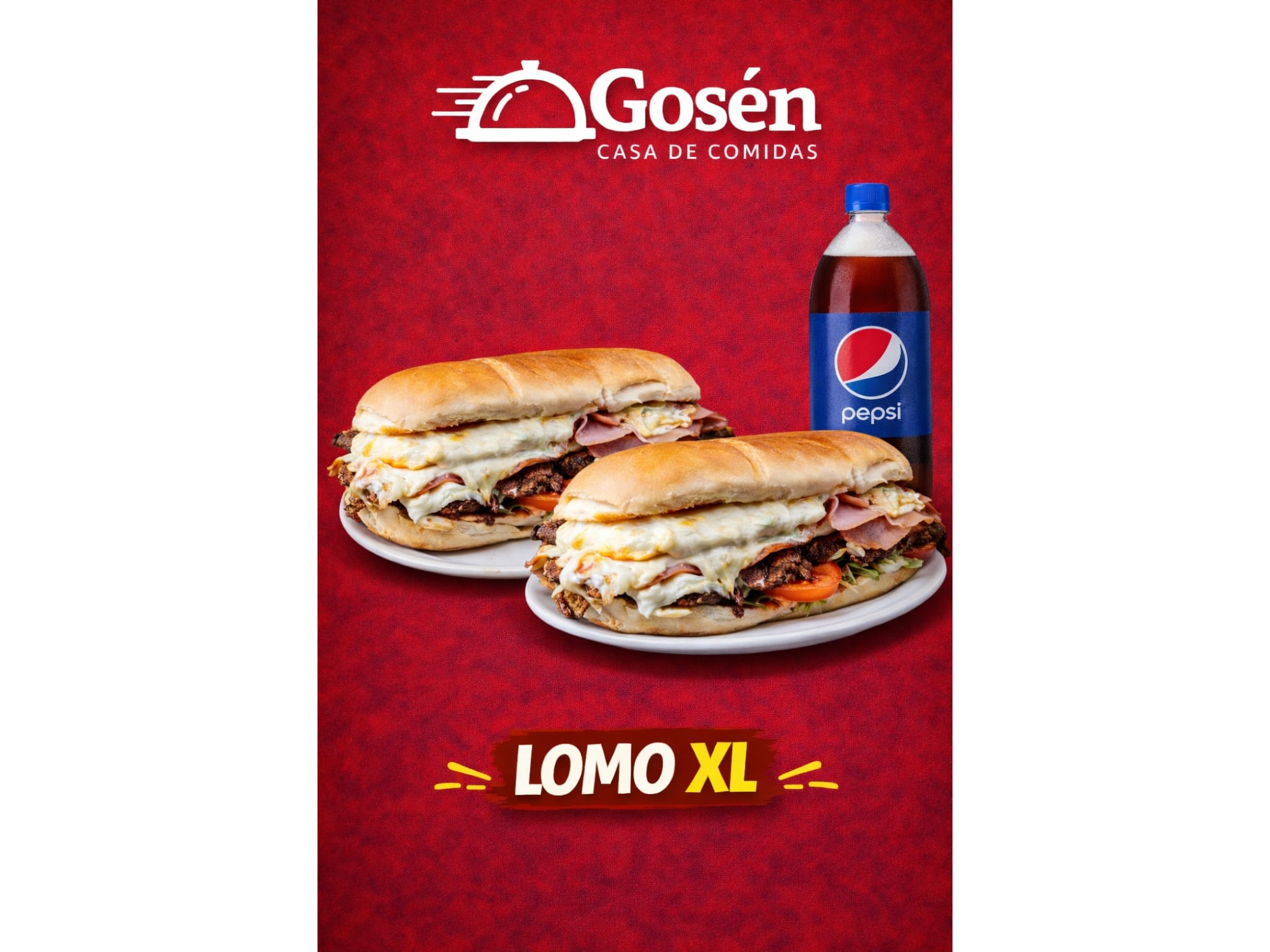 PROMO 2 Lomitos XL  Completo + 2 Papas fritas + 1 GASEOSA DE REGALO ! (PEPSI O 7UP 2LTS)