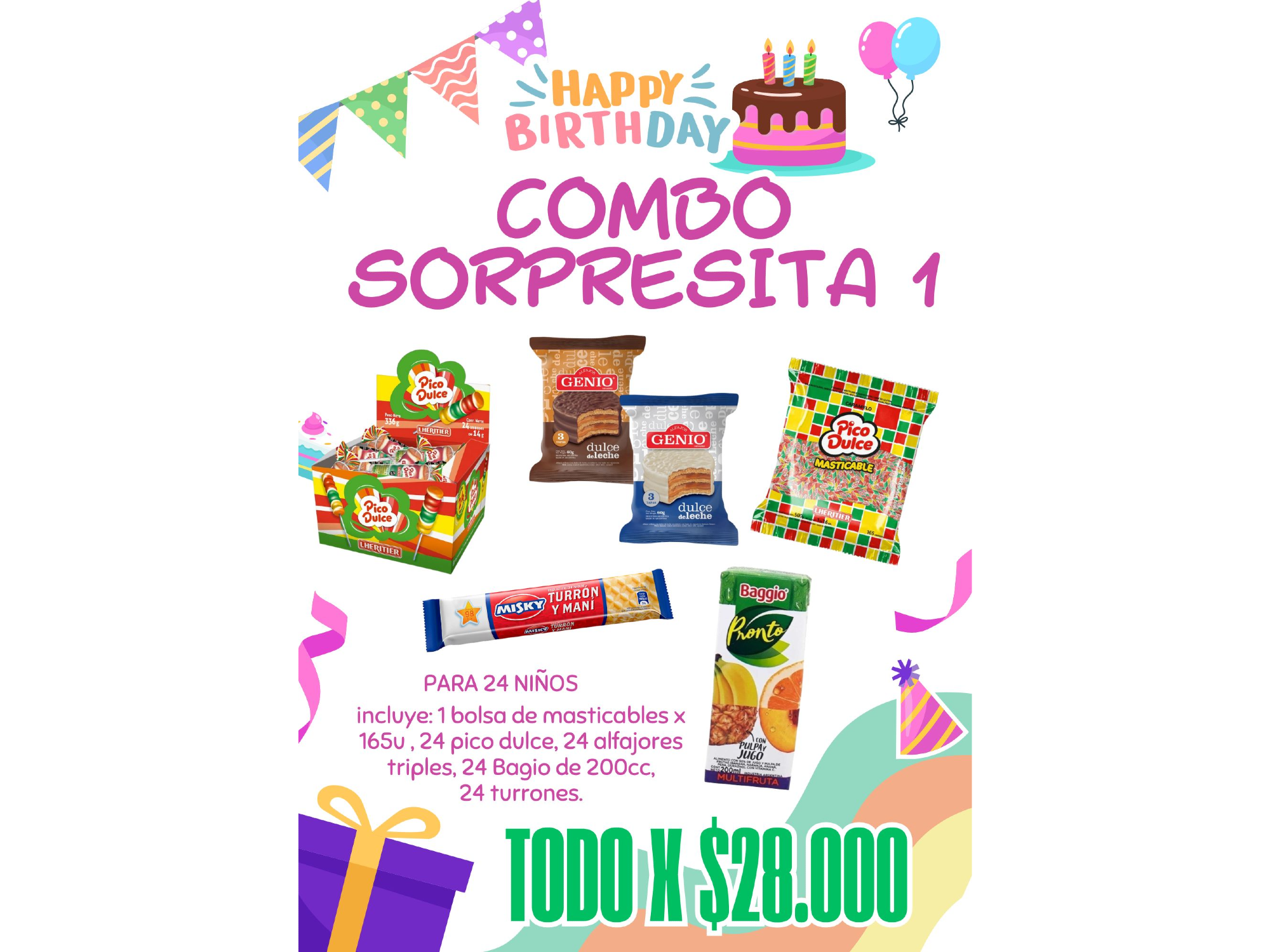 COMBOS DE SORPRESAS PARA CUMPLEAÑOS