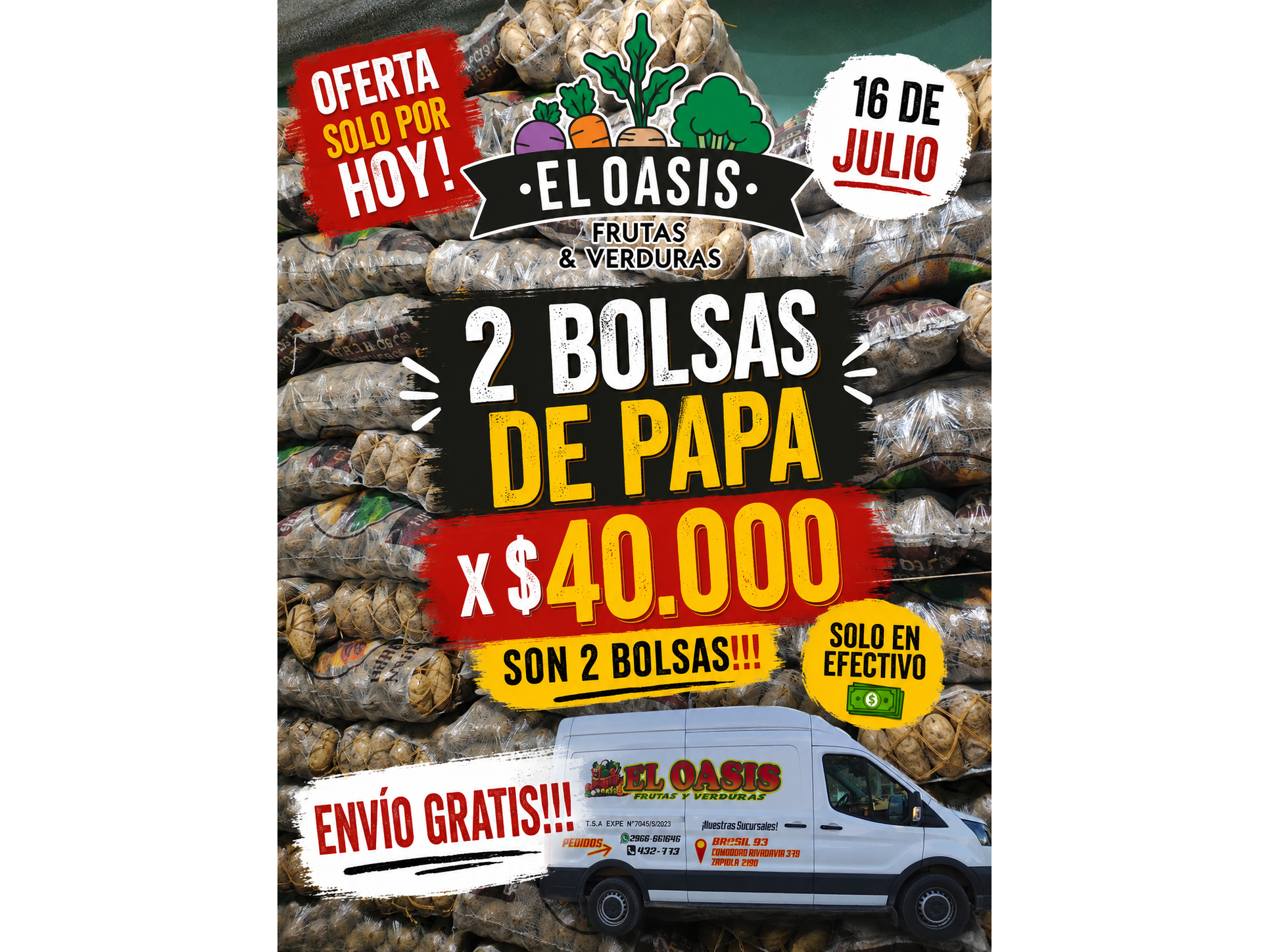 2 BOLSAS DE PAPA X $ 40.000 ENVÍO GRATIS!! solo efectivo