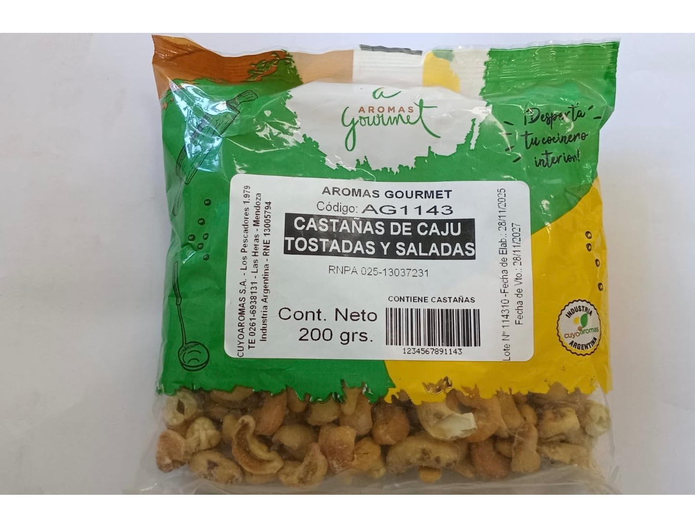 CASTAÑAS DE CAJÚ TOSTADAS Y SALADAS X 200g.