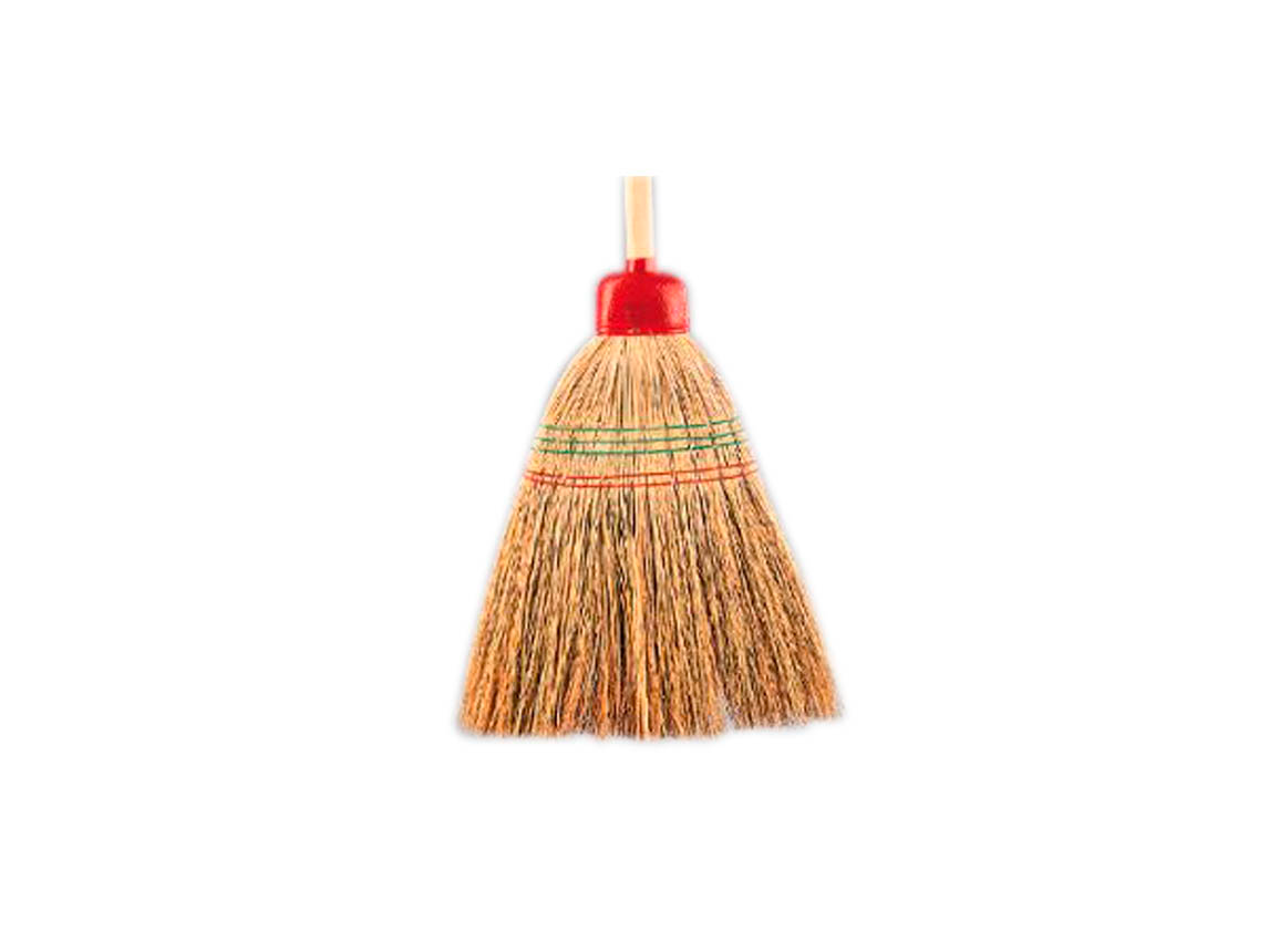 ESCOBA DE PAJA FRANJA ROJA