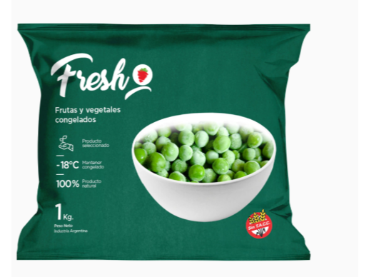 Arveja congelada IQF, bulto 10 x 1 kg.