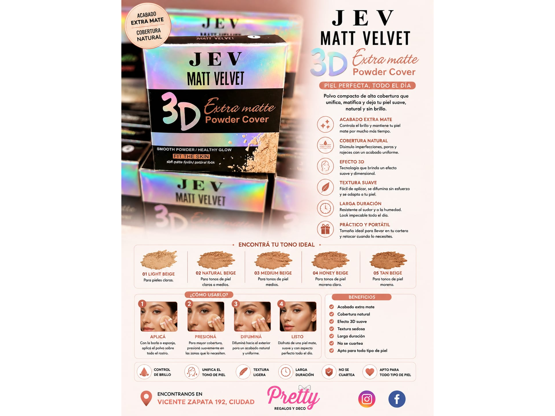 Polvo compacto JEV Matt Velvet 3D Extra Matte
