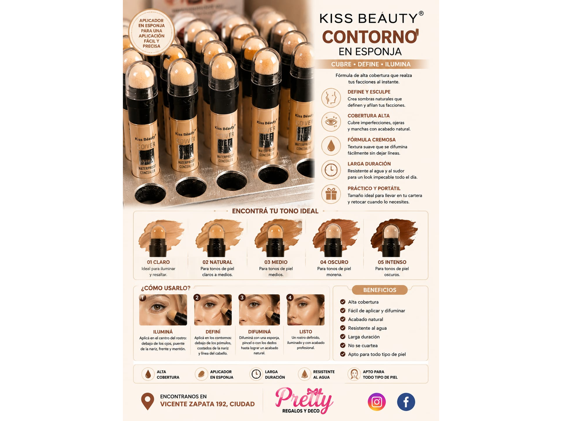 Contorno Kiss Beauty con aplicador de esponja