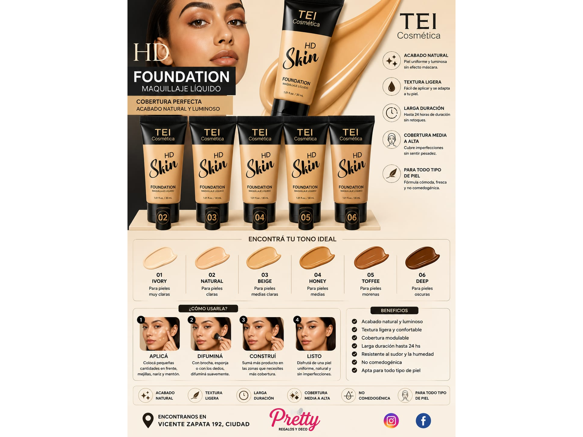 Base líquida TEI HD Skin Foundation