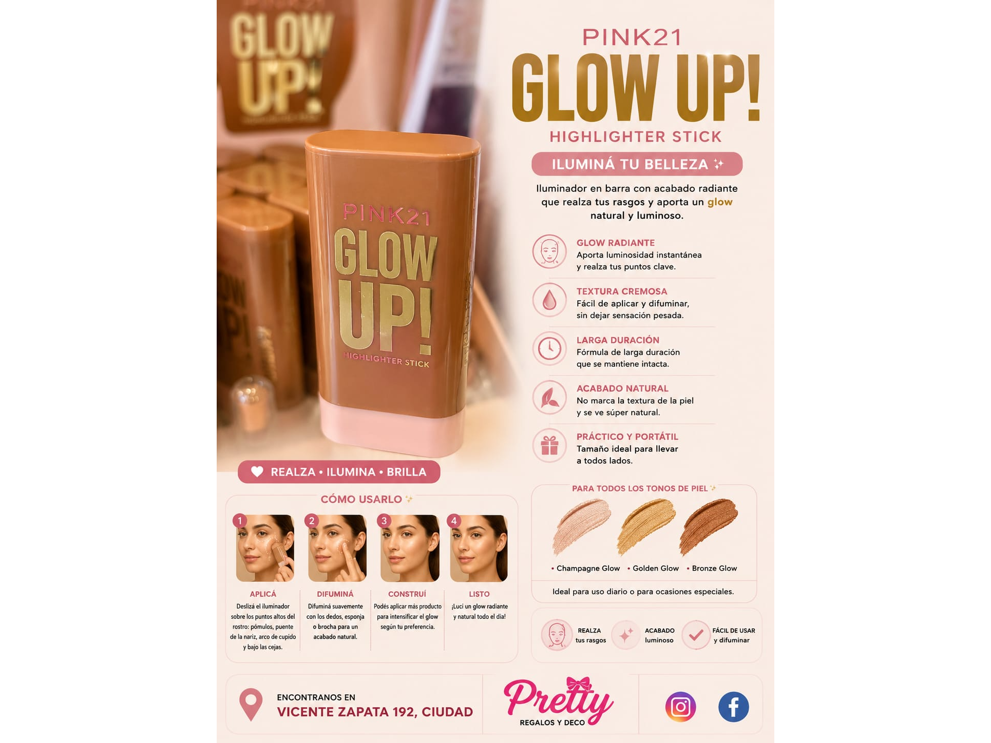 Iluminador en barra Pink 21 Glow Up