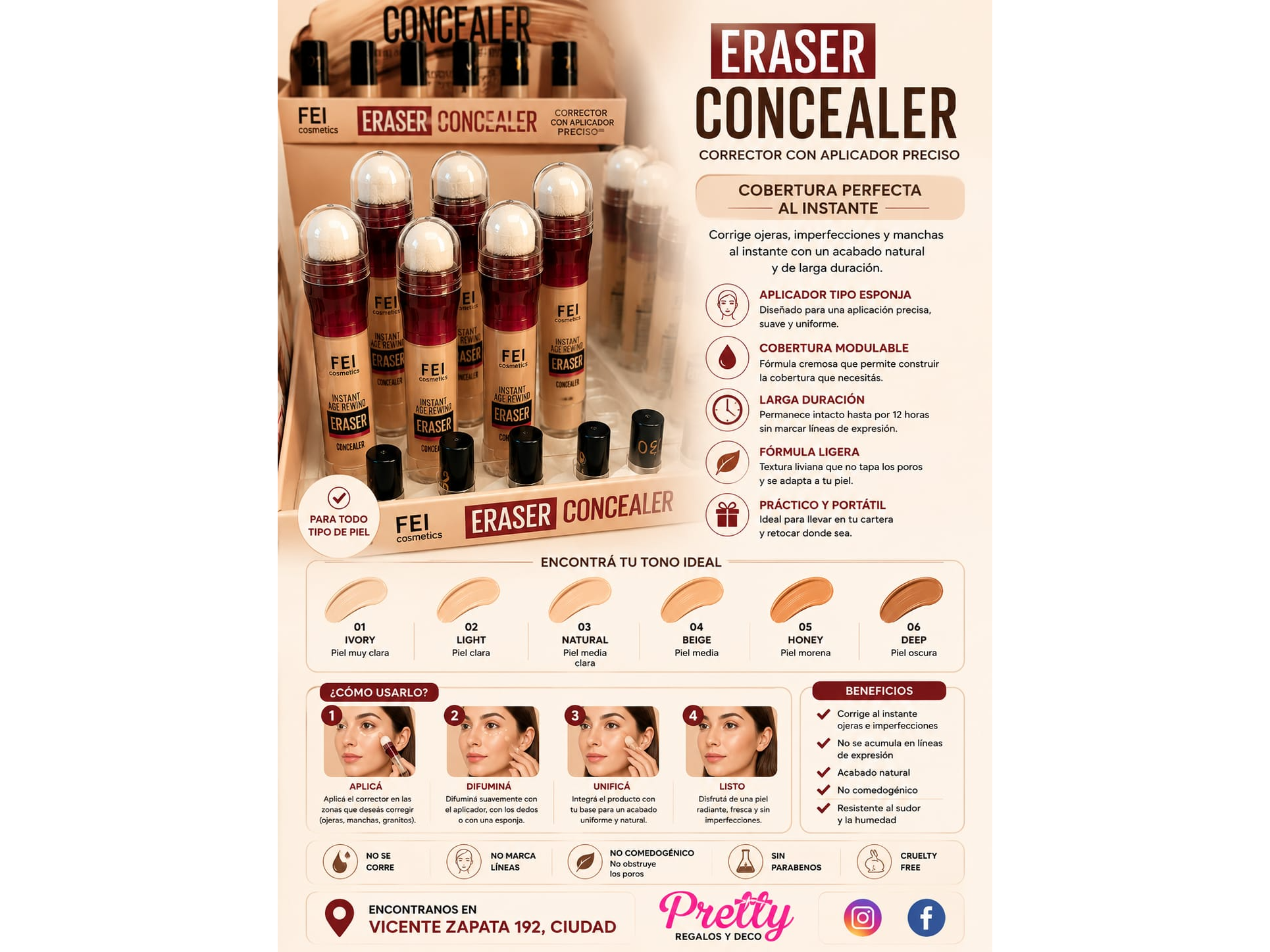 Corrector Eraser Concealer con aplicador de esponja