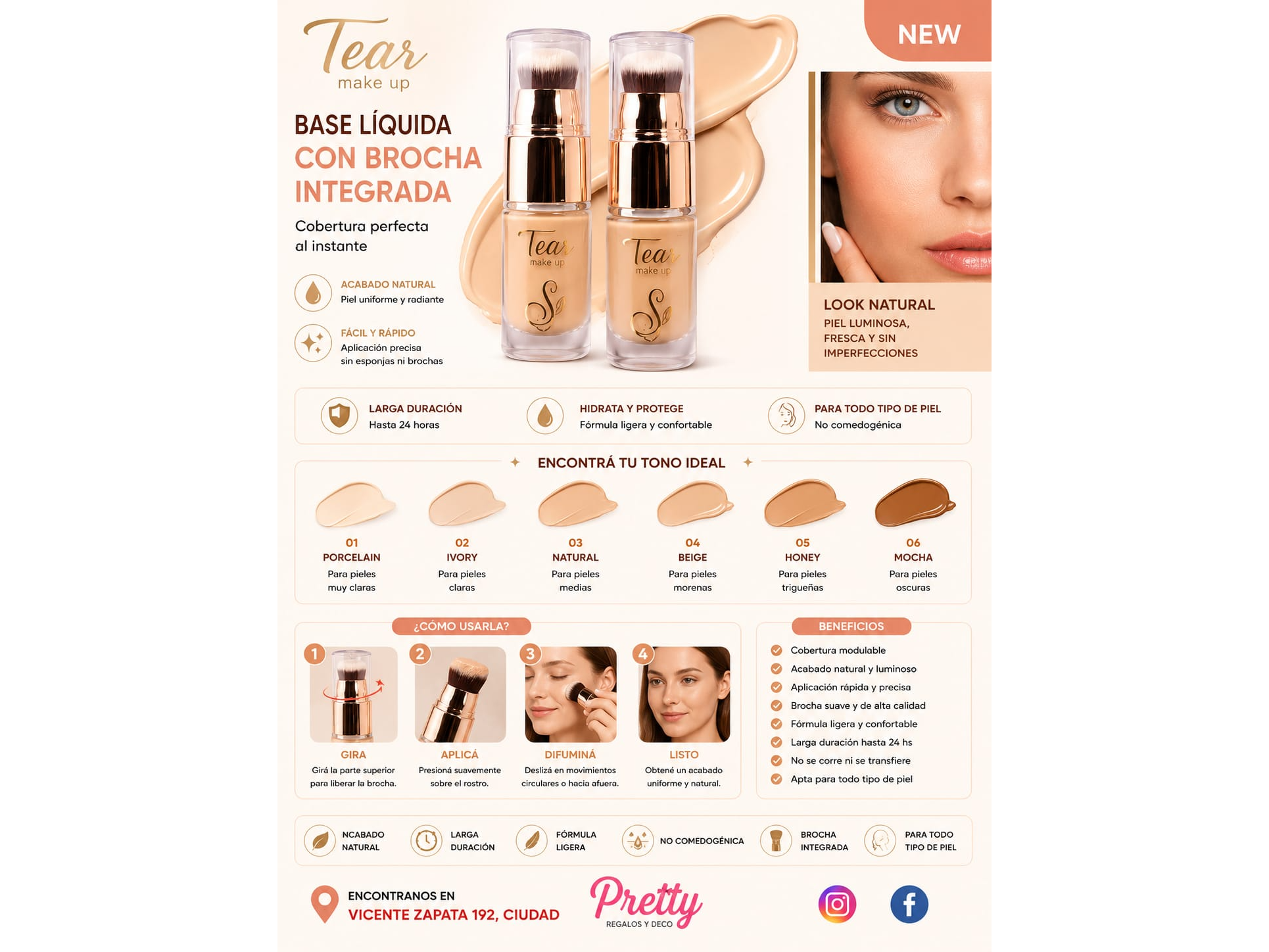 Base líquida Tear Make Up con brocha integrada