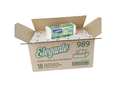 PAÑUELOS DESCARTABLES - Caja 18 Pack de 100 u/ c/u TRIPLE hoja ELEGANTE