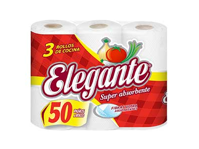 Rollo de Cocina 50 paños Pack 3 u/ ELEGANTE blanco
