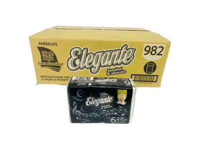 PAÑUELOS DESCARTABLES - Caja 27 Pack de 6 x 12 u/ c/u TRIPLE hoja ELEGANTE