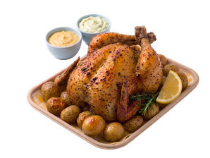 Pollo Rostizado entero + Papines + Salsas de LA ROSTICERIA