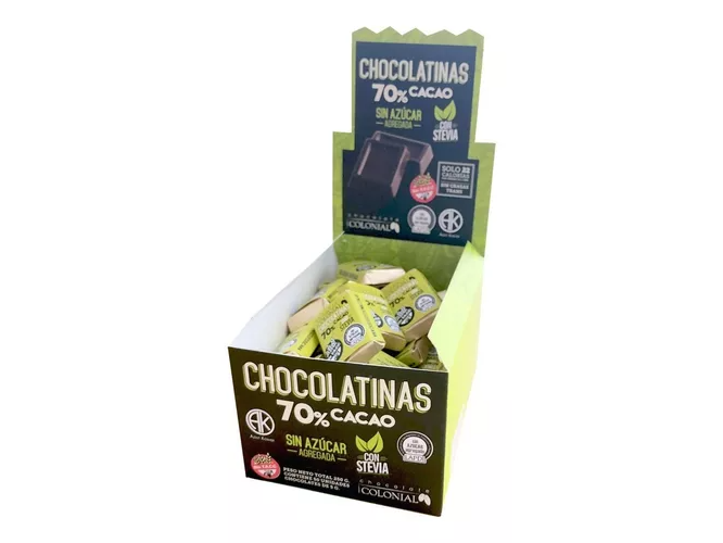 Chocolatinas 70% CACAO c/Stevia x 5g EL COLONIAL