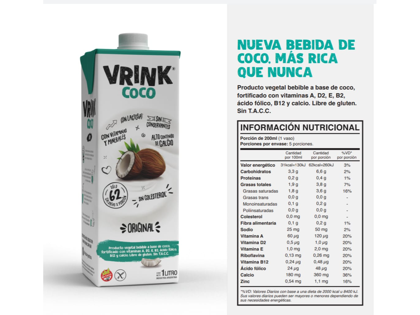 Bebida de COCO ORIGINAL VRINK x 1Lt