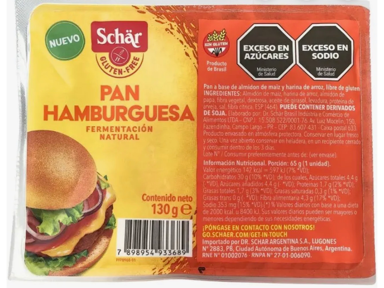 Pan tipo Hamburguesa Libre de Gluten Schar 130 gr